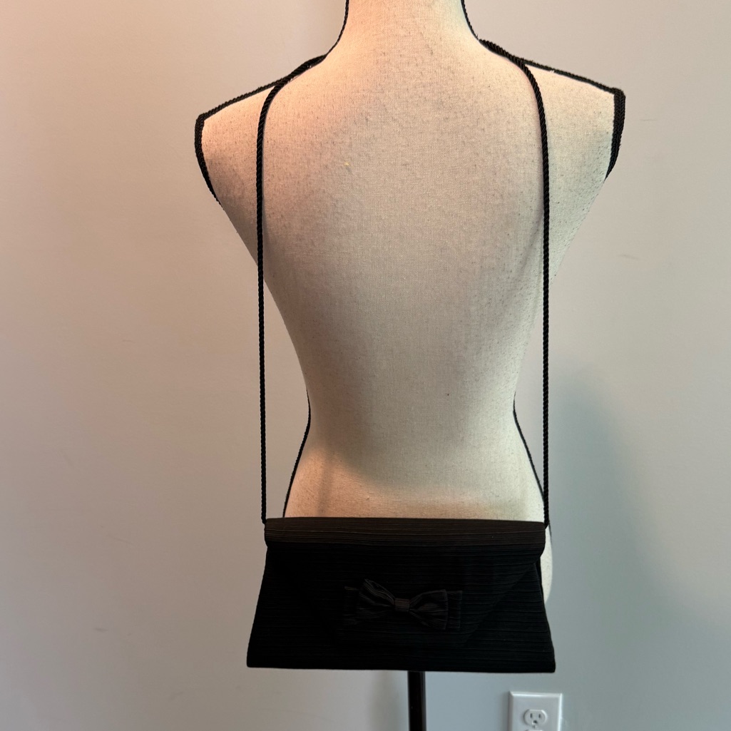 Whiting & Davis Vintage Envelope Bow Purse Crossbody Clutch Bag Black